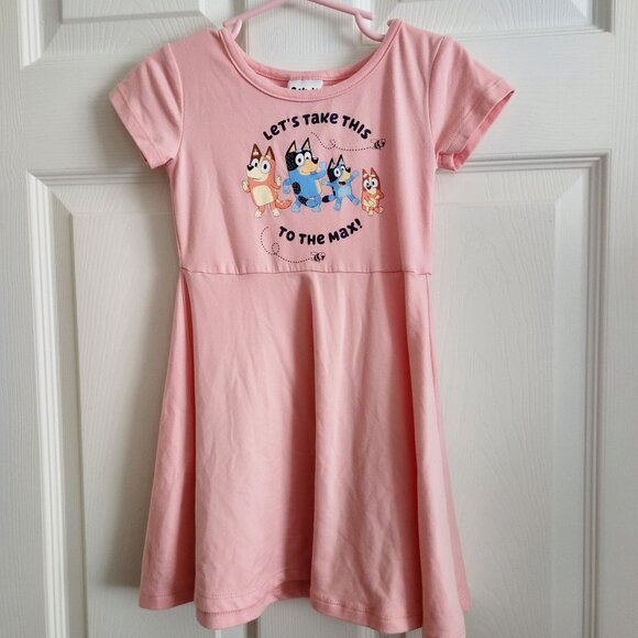 Bluey Kids Pink Dress 3T Bluey Characters "Lets Take This To The Max" Short Slee - Picture 1 of 6